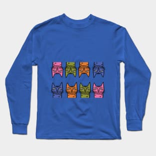 Quirky Multi Color Cats - Midcentury Illustration Long Sleeve T-Shirt